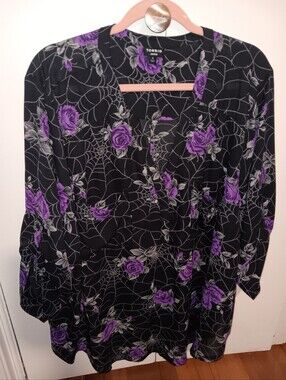Torrid Harper Blouse Rose With Spiderweb Print Halloween Size 4x 26